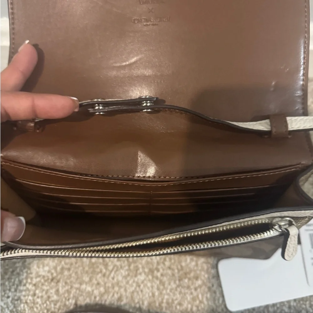Coach Cream & Brown Crossbody Wallet with Character Print